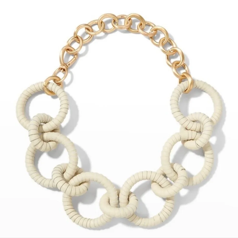 Cult Gaia Valence Oversized Choker in Winter White Leather Gold Rolo Chain - Picture 2 of 8